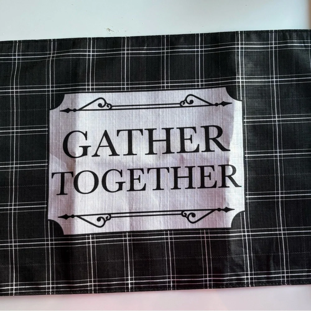 Black and White Plaid Gather Together Sign